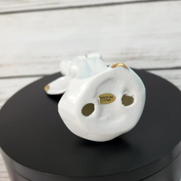 White Porcelain Angel Gold Accents Holiday Décor Figurine - Picture 6 of 7